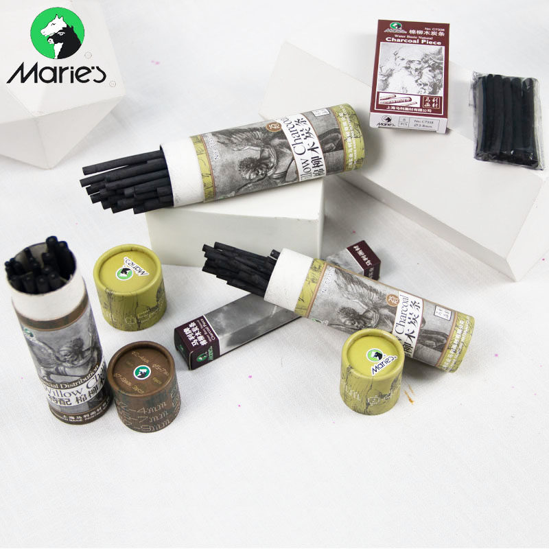 波普官方【写字可弹灰】马利牌棉柳木炭条炭笔炭精条炭棒碳棒素描速写