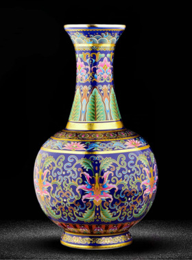 珐琅彩陶瓷景泰蓝花瓶景德镇描金仿古乾隆家居玄关摆件收藏工艺品