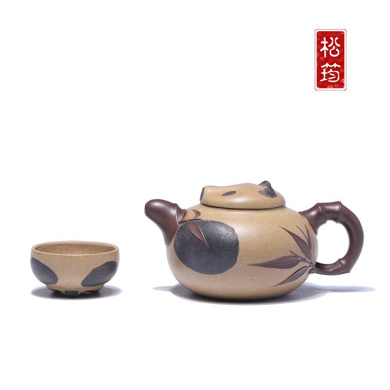 原矿段泥纯手工粉浆熊猫壶460ML宜兴紫砂壶中式功夫茶壶茶具礼品