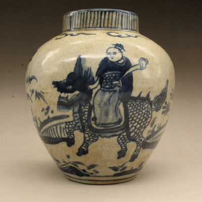 清光绪青花麒麟送子陶瓷罐古玩瓷器古董仿古家居摆件做旧瓷器收藏