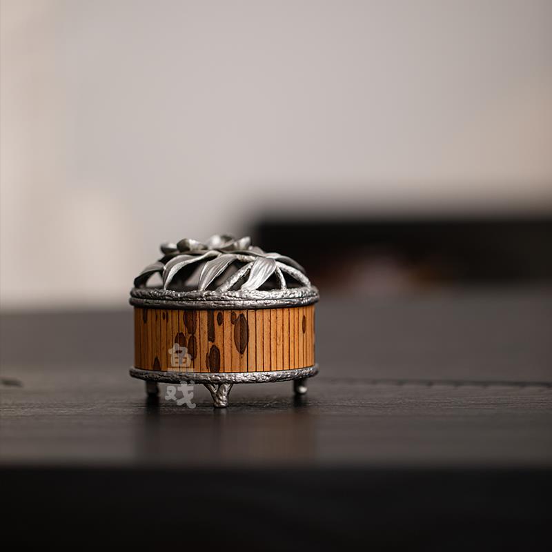 鱼戏手工老锡梅妃竹古篱香熏炉博山炉家用禅意沉香檀香盘香炉摆件