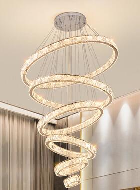 别墅客厅大吊灯挑空复式楼吊灯现代轻奢水晶吊灯loft公寓楼梯吊灯