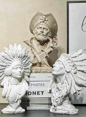 印第安人砂岩雕像树脂摆件创意树脂工艺品桌面创意艺术装饰摆饰