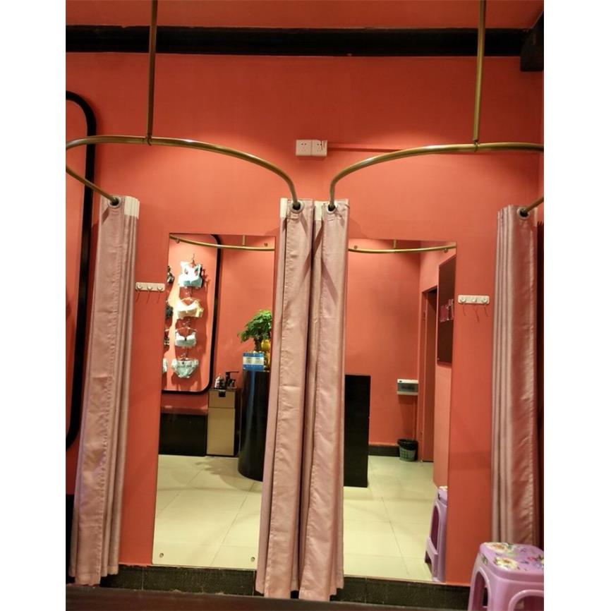服装店U型试衣杆更衣室试衣圈试衣间门帘杆c型杆试衣室铁艺弧形