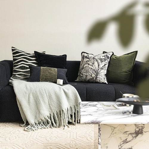 覆古绿黑白羊毛大花靠垫套轻奢法式覆古风客厅沙发样板房抱枕