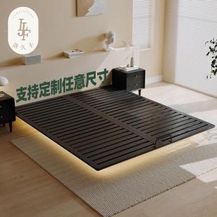 齐边无床头悬浮床白蜡木单人全实木床1米5现代简约橡木排骨架床架