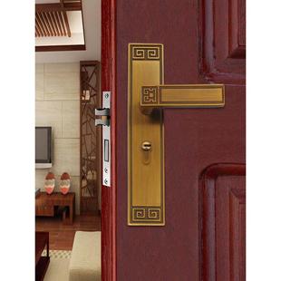 永佳福新中式静音门锁单舌卧室房间实木门锁具黄红古铜房门锁套装