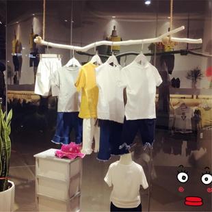 純天然服裝 店樹枝櫥窗展示架吊頂懸掛衣架原木掛衣桿麻繩木棍吊掛