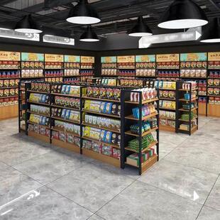 超市便利店货架烟酒零食展示柜食品中岛柜台置物架商店多层展示架
