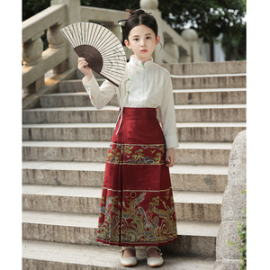 女童汉服秋款2023新款秋装中秋节马面裙国风长袖小女孩连衣裙套装