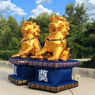 白事拱门充气金狮白事金狮蓝色气模牌楼灯笼双鹤殡葬门厅优质布料