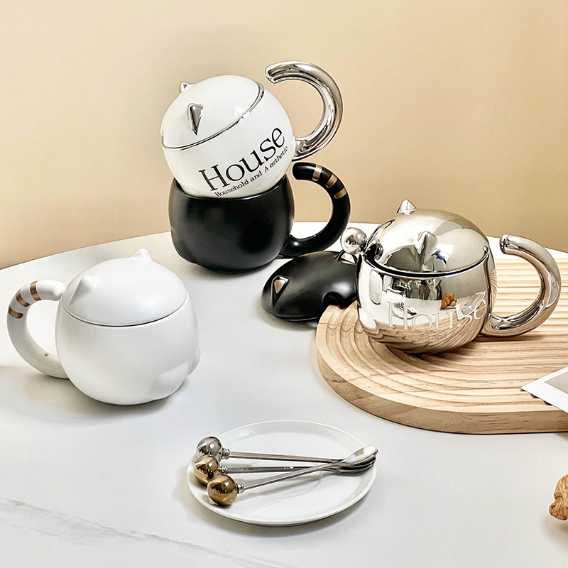 北欧风格猫咪马克杯喝水杯子创意