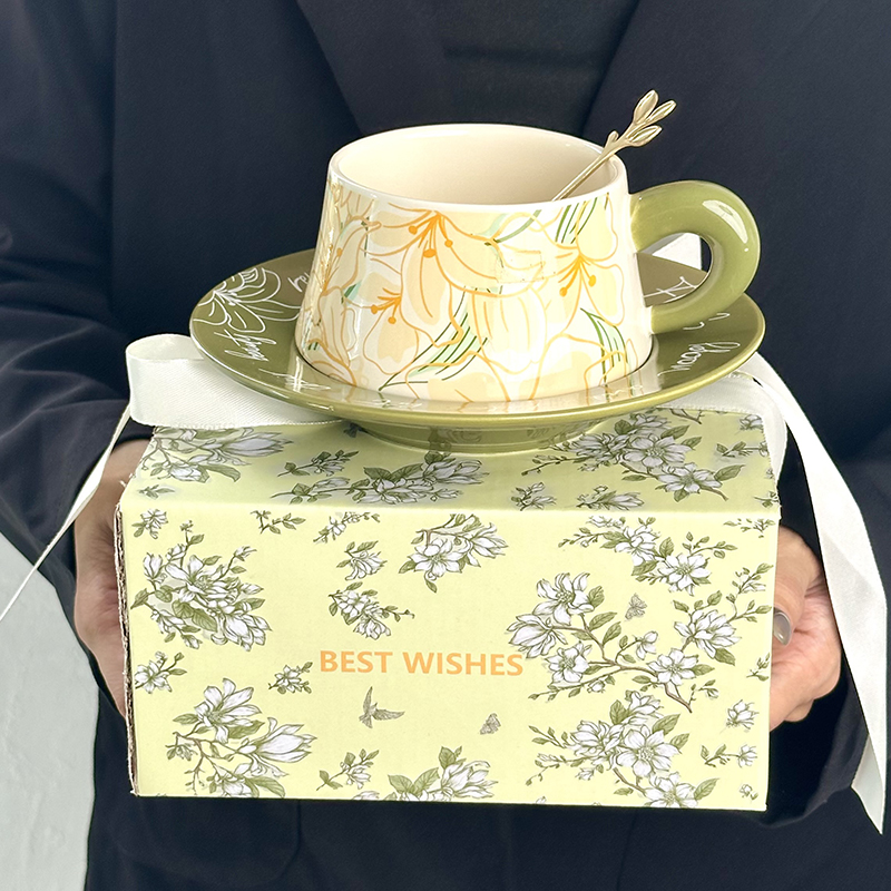 高级感蝴蝶兰咖啡杯礼盒装伴手礼