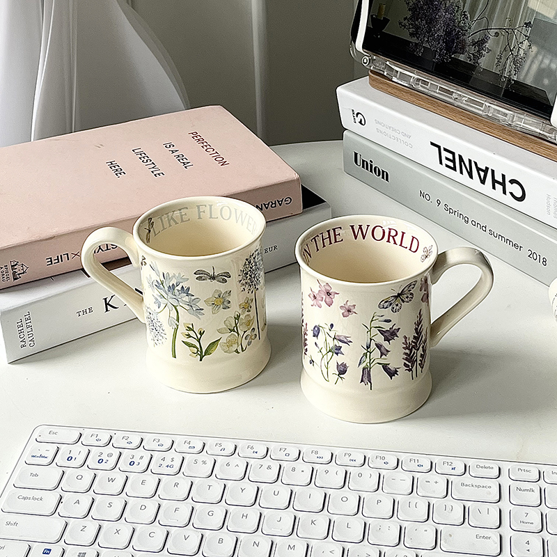 法式田园复古花卉陶瓷马克杯水杯