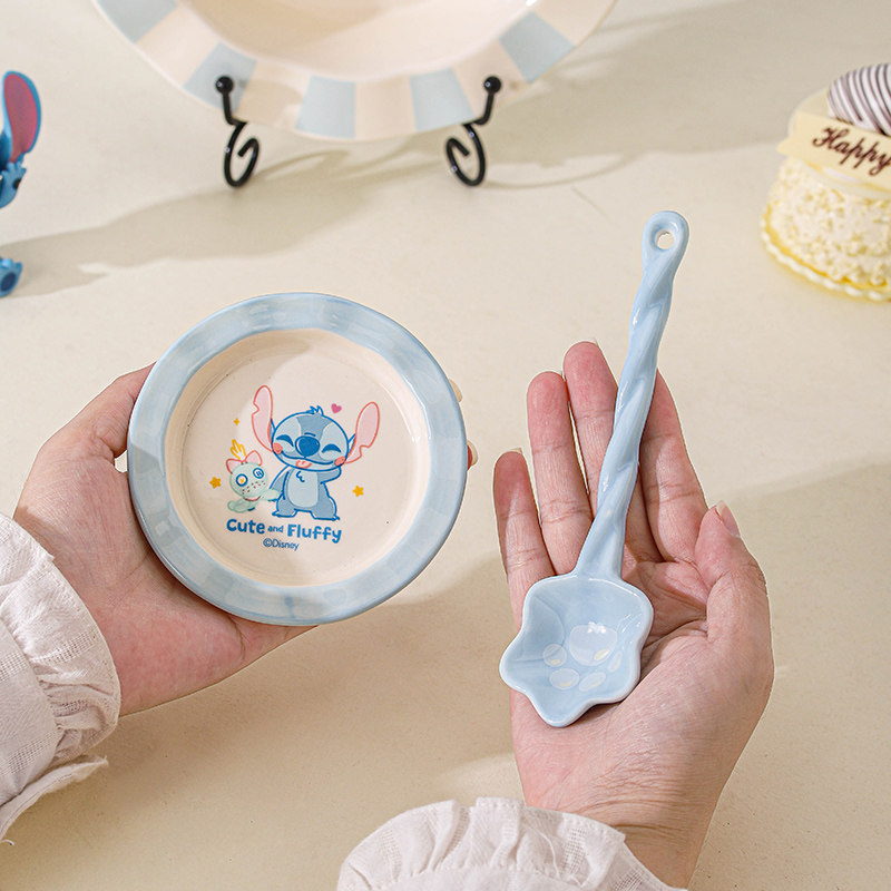 迪士尼草帽款3件套史迪奇卡通儿童餐具套装碗杯勺组合餐具