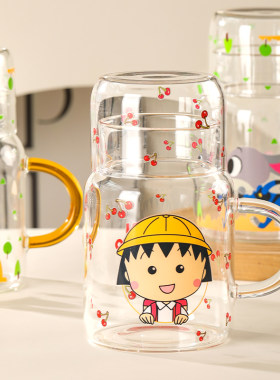【四款随机发】迪士尼一人饮高硼硅带盖玻璃杯透明果汁杯家用水杯