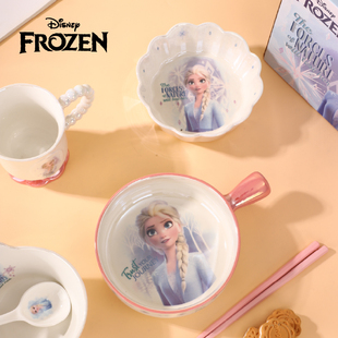 迪士尼艾莎公主组合套装 卡通餐具陶瓷碗碟盘勺筷儿童日常创意餐具