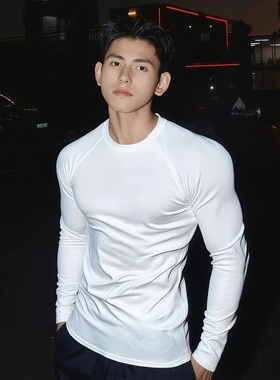 秋季新款男士速干健身插肩长袖t恤透气运动休闲跑步弹力健身衣