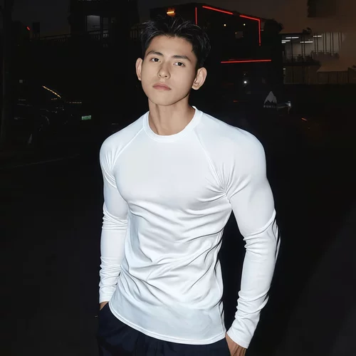 秋季新款男士速干健身插肩长袖t恤透气运动休闲跑步弹力健身衣