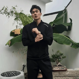 健身运动休闲高弹长袖 软壳克隆棉半门襟美式 秋季 T恤 两件特惠