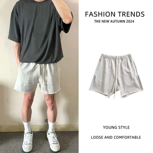 纯色休闲卷边篮球裤 灰色毛圈美式 男夏季 跑步健身不过膝四分裤 短裤