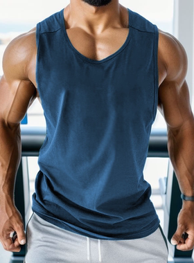夏季健身背心男运动坎肩纯色无袖T恤肌肉上衣显身材海滩跑步吸湿