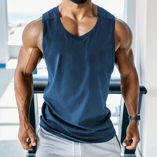 夏季 T恤肌肉上衣显身材海滩跑步吸湿 健身背心男运动坎肩纯色无袖