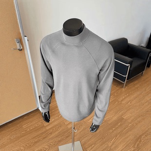 秋冬保暖弹力半高领打底长袖 简约上衣 T恤双面德绒休闲运动插肩袖