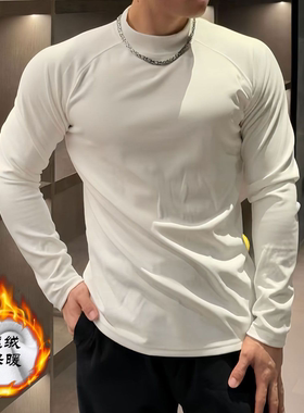 德绒男士秋冬新款半高领长袖打底衫健身显壮男士重磅保暖运动T恤