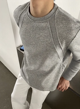 秋冬季重磅液氨太空棉长袖男士休闲运动跑步T恤显瘦百搭打底衫男