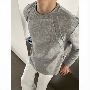 休闲运动跑步T恤显瘦百搭打底衫 男士 男 重磅液氨太空棉长袖 秋冬季