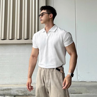 健身男T 夏季 纯色华夫格透气凉感翻领POLO衫 时尚 运动简约休闲短袖