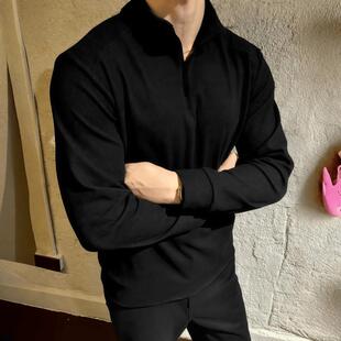 秋冬健身男士重磅立领云感德绒秋冬双面绒半拉链上衣运动打底衫