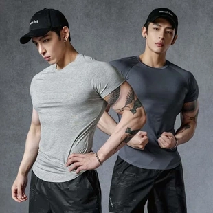 修身 简约半袖 圆领男吸汗 透气跑步速干时尚 运动训练夏季