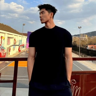 索罗娜棉质纯色新款 口速干男士 透气弹力修身 收袖 T恤 健身短袖 夏季