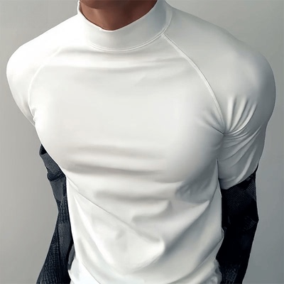 秋冬运动健身双面德绒半高领打底衫男女款插肩长袖内搭保暖纯色T