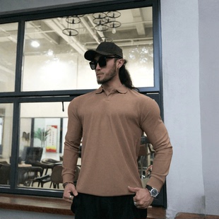 老钱风高级显壮海鸥领POLO长袖 T弹力针织简约纯色内搭松弛感上衣