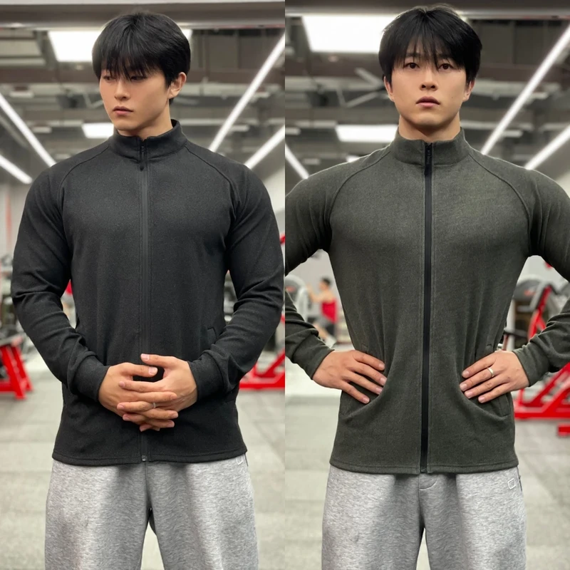 男士秋冬健身重磅双面德绒修身加绒保暖外套运动休闲拉链立领长袖