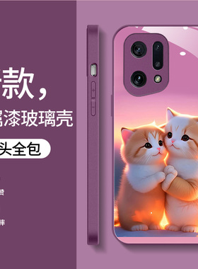 适用于OPPOFindX5手机壳FindX5情侣PFFM10时尚高级欧珀findX5软边液态玻璃壳opofindx5新款创意卡通猫咪男女