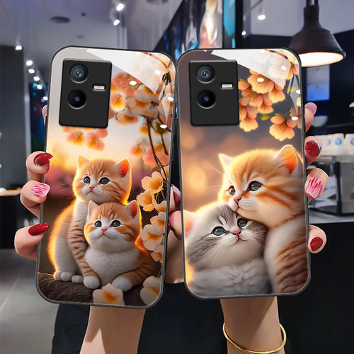 时尚女款猫咪钢化玻璃手机壳