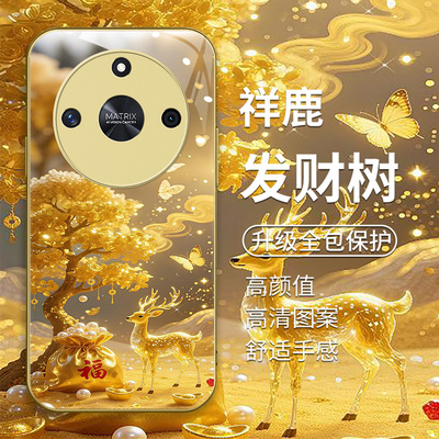 适用华为荣耀x50金色手机壳honorx50i/x50iplus软边玻璃壳ryx50pro/x50gt国风招财猫ALP男女款CRT-AN00高级感