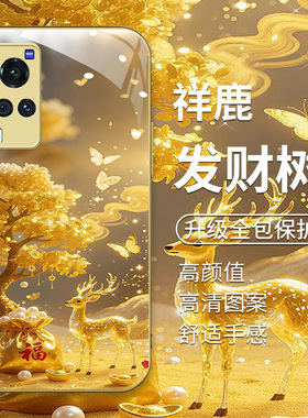 适用vivox60金色手机壳vivox60pro新款x60曲屏版软边玻璃壳vivox60T高级感v2059a国风发财树V2085A男女V2046A