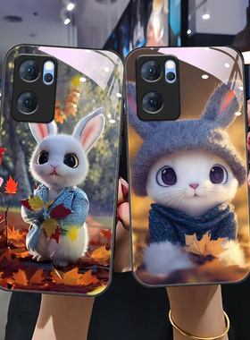 适用于opporeno7se手机壳reno7新款钢化玻璃保护套Ren07pro手机壳潮流PFDM00卡通兔pfjm10可爱PFDM00男女潮流