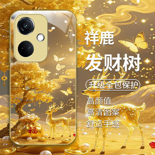 适用OPPOK11金色手机壳oppok11x新款PHF110软边玻璃壳PJC110国风发财树oppok9s高级感PERM10创意男女款kII潮