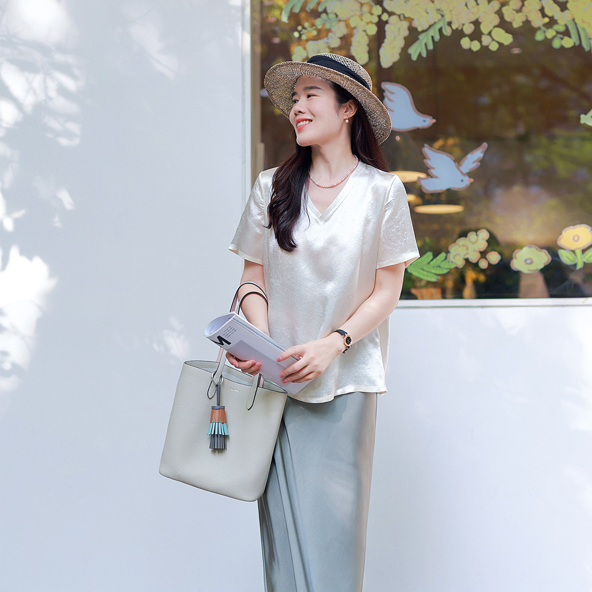 EMINIHOUSE伊米妮牛皮单肩托特包慵懒风头层大容量竖款女教师包