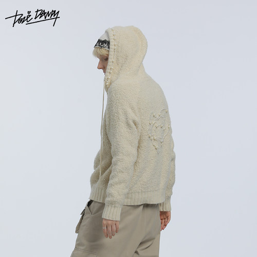 DozeDandy眼泪珍珠拉链连帽毛衣
