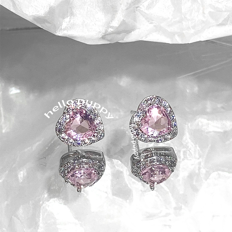 hellopuppy爆闪满钻锆石爱心耳蜗钉甜酷美少女耳饰耳钉小众耳骨钉
