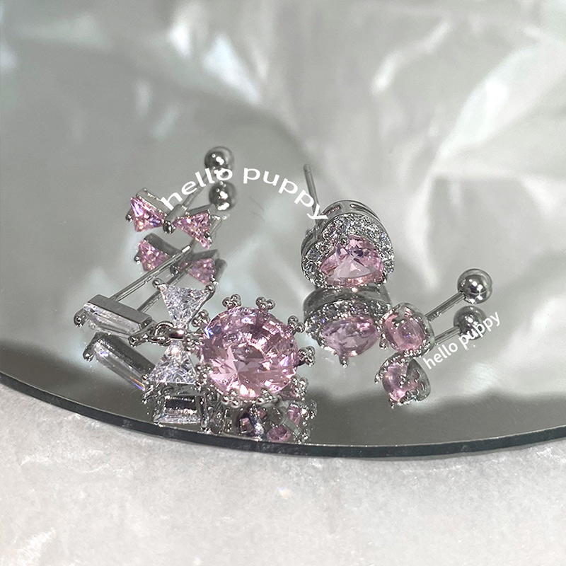 hello puppy 粉色四件套梦幻公主蝴蝶结爱心流苏甜美耳骨钉耳环