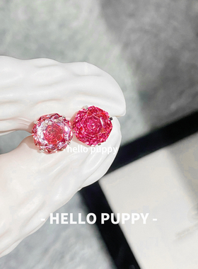 hellopuppy新年红爆闪夹心玫瑰切耳骨钉耳钉钛合金钛钢养耳蜗钉女