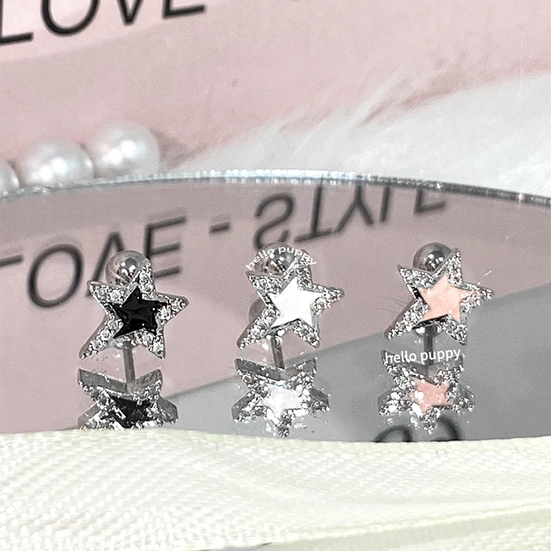 hellopuppy星星Star耳骨钉钛钢滴釉黑白粉甜酷辣妹y2k闪耀耳钉女